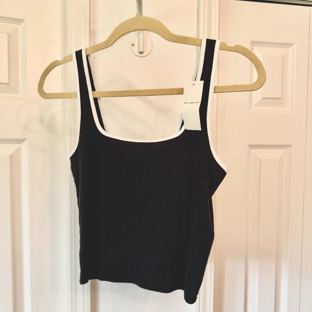 Abercrombie & Fitch | Essentials  Squareneck Rib Tank | Black & White | SIZE S